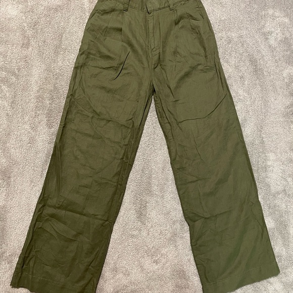 NEW Gap Pleated Linen Pants Women’s Size 0 Olive Wide Leg High Rise - Picture 2 of 12
